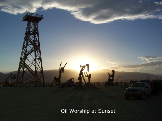 Oil Worshippers at Sunset.