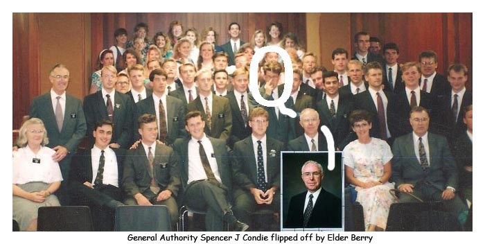 Spencer J Condie flipped off by mormon missionary, Elder Berry.