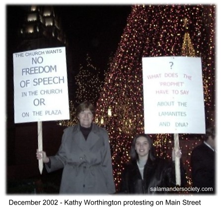 Kathy Worthington activist in 2002 at Main Street in Salt Lake City.