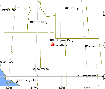 Map of Salem, Utah in relation to Salt Lake City.