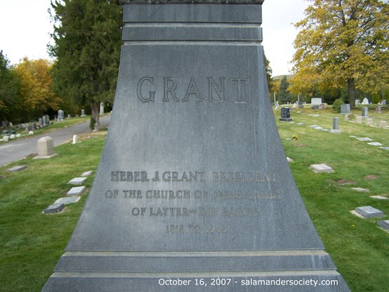 Heber J Grant grave marker west face.