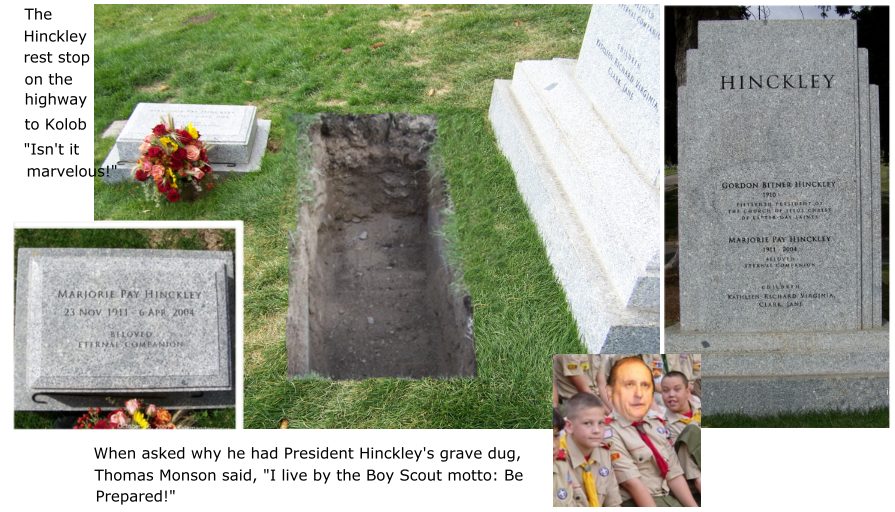Thomas Monson digs Gordon Hinckley's grave.