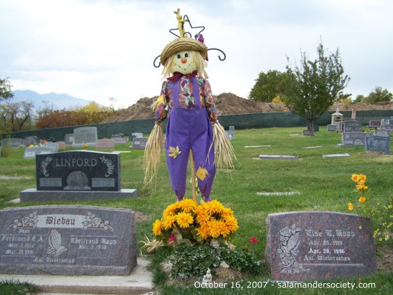 Scarecrow in Salt Lake City Cemetery.