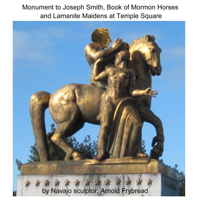 Horses and Lamanite Maidens-women monument at Temple Square.