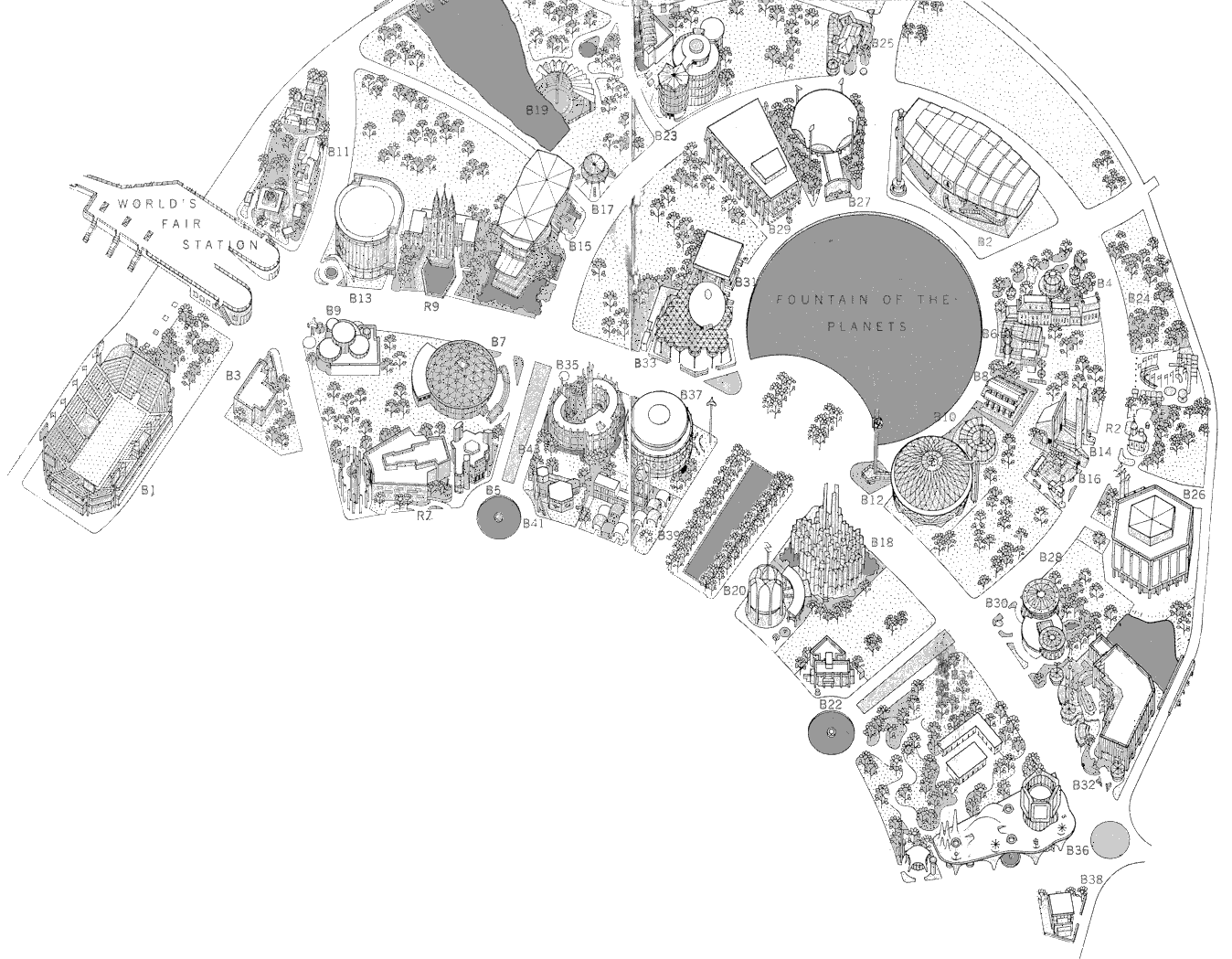 Map of 1964 World's Fair LDS Pavillion is R9.