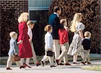 Mormon LDS family walking to Church.