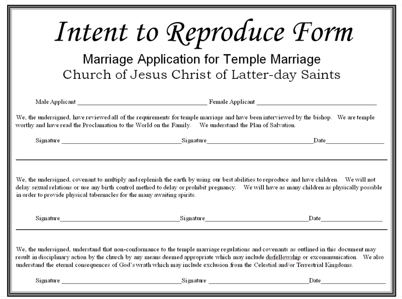 Mormon marriage intent form.