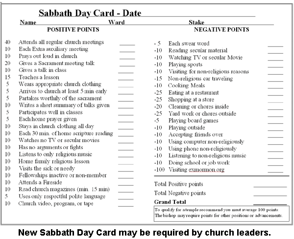 Mormon LDS Sabbath Card.