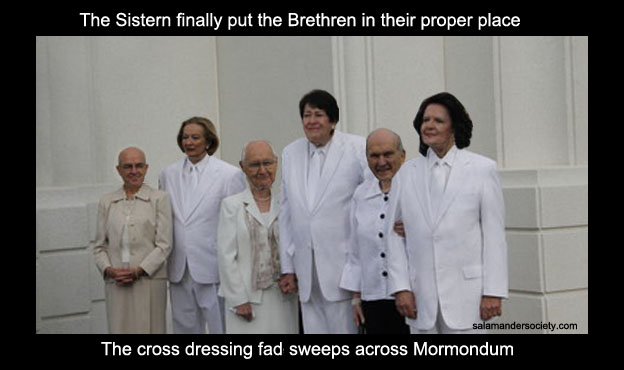 Mormon cross dressing at the temple.