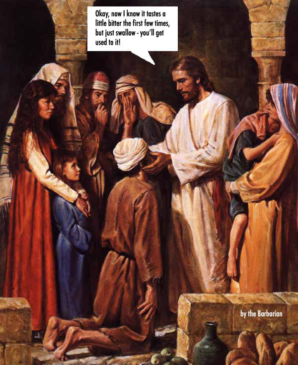 Mormon Jesus swallows.