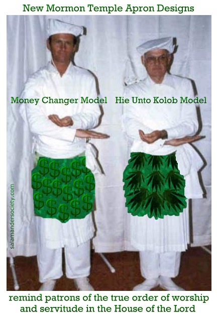 Mormon temple aprons - money changer and hie unto Kolob models.