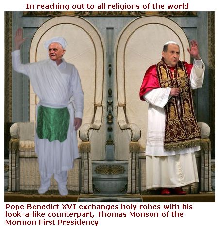 Pope Benedict and Thomas Monson exchange robes in good will effort.