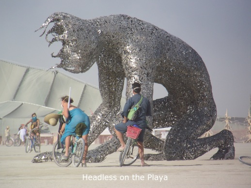 Headless near the man.