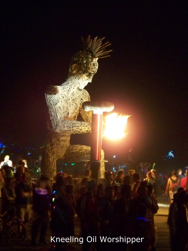 Kneeling oil worship.