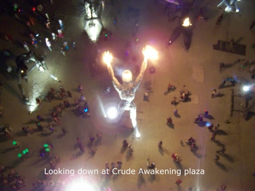 Down from oil derrick.