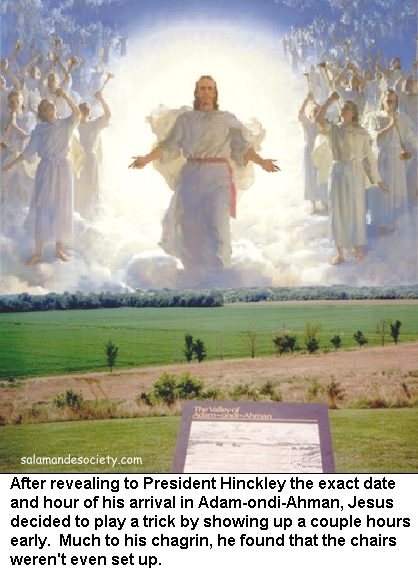 Jesus comes early to Adam Ondi Ahman and no chairs are set up yet.