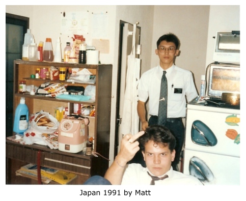 Matt on his mission in Japan flipping the bird.