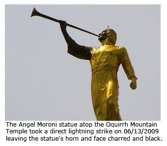 Angel Moroni Blackened by Lightning Strike.