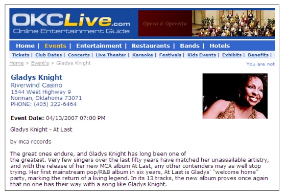 Gladys Knight booked for Oklahoma.