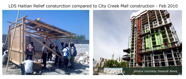 Mormon Haitian relief vs City Creek Center construction