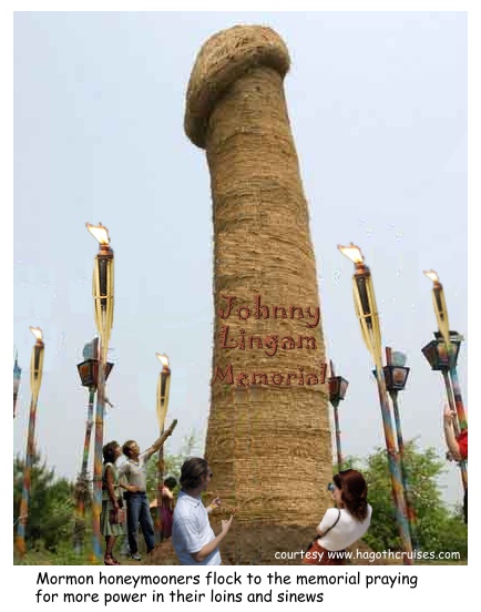 Johnny Lingo Lingam Memorial draws Mormon honeymooners via Hagoth Cruise Lines.