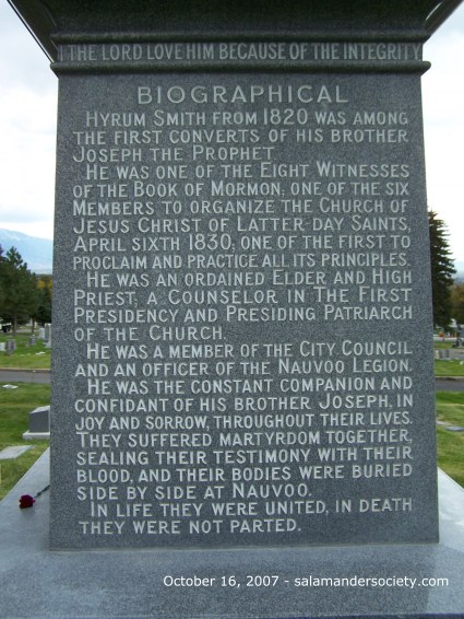 Hyrum Smith monument south face.