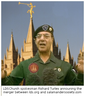 LDS Church spokesman Richard Turley announced a merger between official church website 
www.lds.org, and a site which parodies Mormonism, https://salamandersociety.com.