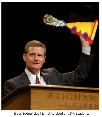 Elder David Bednar demonstates news BYU dress code.