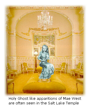 Mae West wanders Salt Lake Temple searching for Gordon B Hinckley.