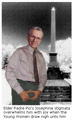 Elder Boyd K Padre Pio stigmata grabs erection in public.