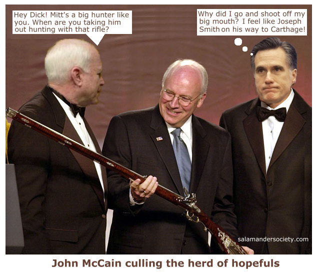 Mitt Romney's hunter remorse with Dick Cheney and rifle.