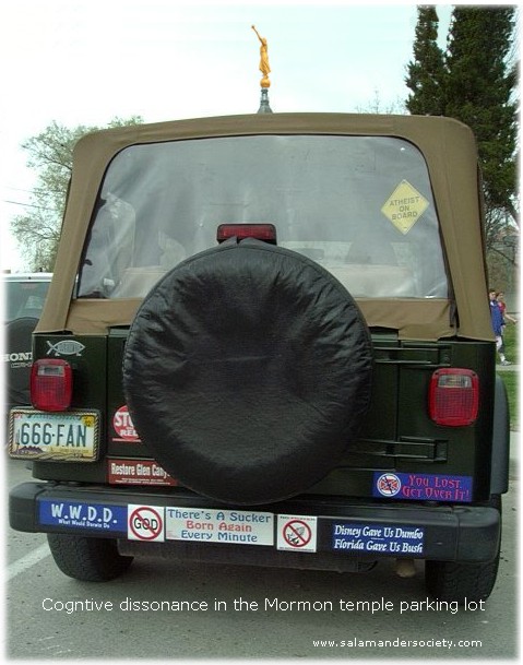 Mormon LDS temple parking lot cogntive dissonance.