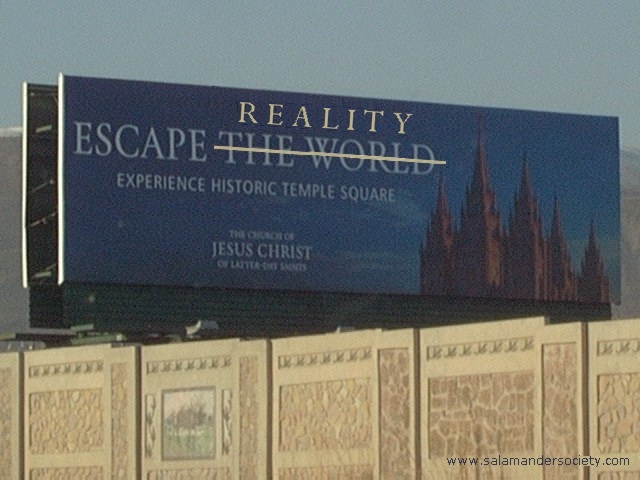 Mormon LDS billboard along I-15 taken 01/24/2006. Escape reality.