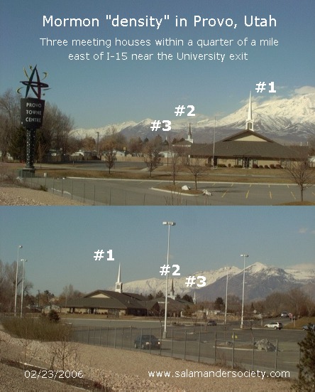 Mormon LDS chapels meeting houses density if Provo, Utah.