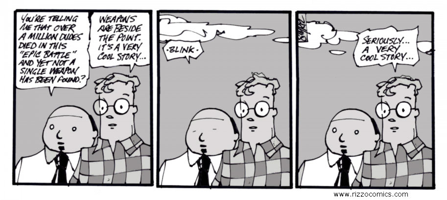 Lamanite weapons of battle missing - Rizzo Comic.