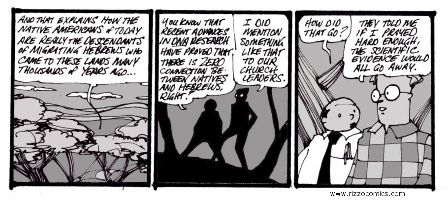 Mormon science and prayer - Rizzo Comic.