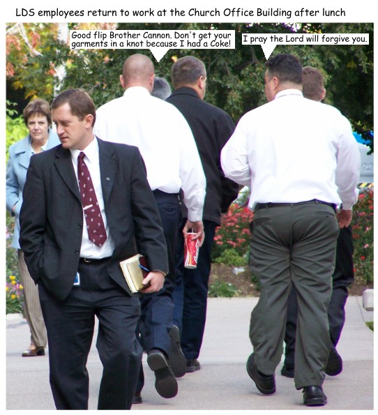 Mormon garments, coke and Church Office Building.