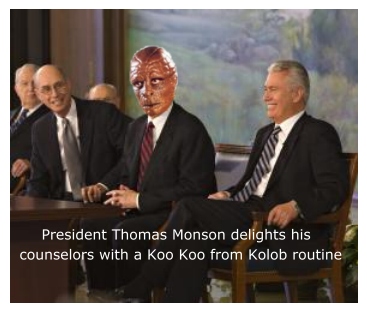 Thomas S Monson delights his counselors with
a Koo Koo from Kolob routine in addition to displaying his wiggling ears talent.