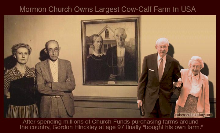 Mormon Gothic Gordon Hinckley buys farm, Deseret Ranches, Florida.