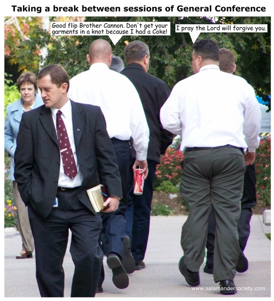 General Conference coke and garments in a knot.