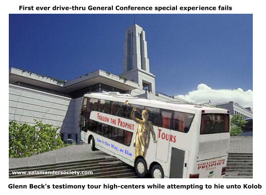 Glenn Beck attempts to drive thru General Conference.