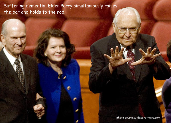 L Tom Perry raises concerns along with bar and rod.