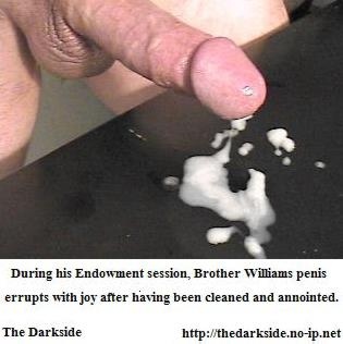 Mormon Penis erupts with joy after being washed and annointed.