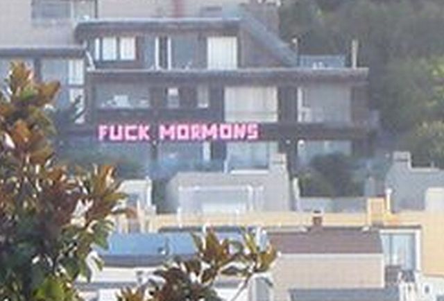 Fuck Mormons protest against Prop 8 support in California.
