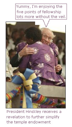 Gordon B Hinckley blacks temple veil five points of fellowship.