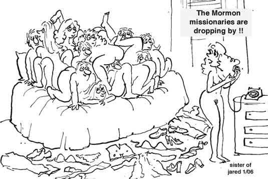 LDS Mormon missionaries droppiong by during orgy.