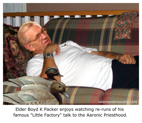 Boyd K Packer enjoys Little Factory - To Young Men Only re-runs.